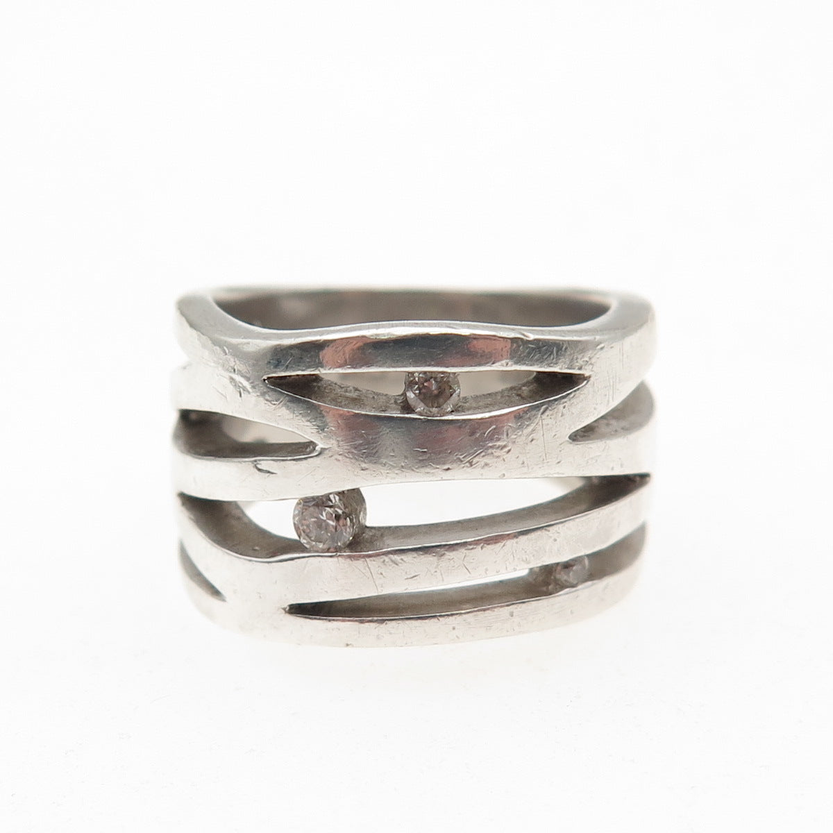 925 Sterling Silver Round-Cut C Z Multi-Row Ring Size 5.5