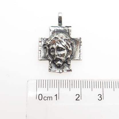 925 Sterling Silver Vintage Jesus Cross Religious Oxidized Pendant