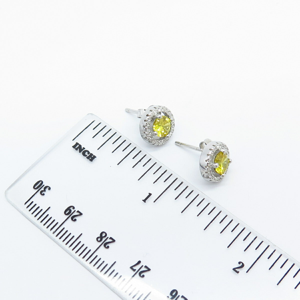 925 Sterling Silver White & Citrine-Tone C Z Heart Stud Earrings