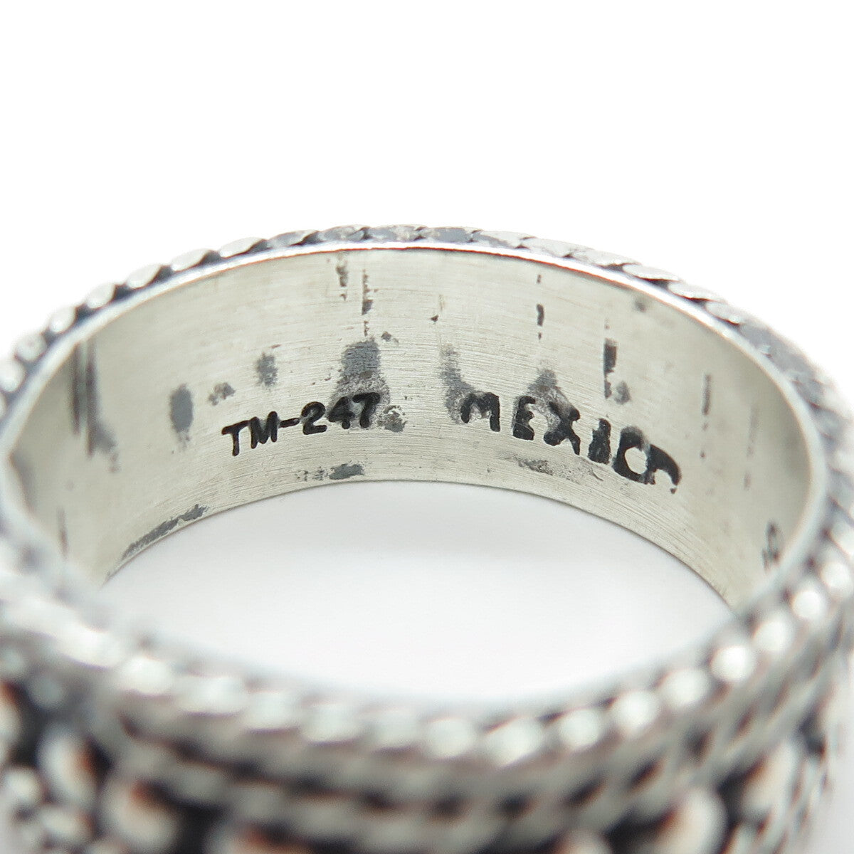 925 Sterling Silver Vintage Mexico Granulated Roped Band Ring Size 8.25