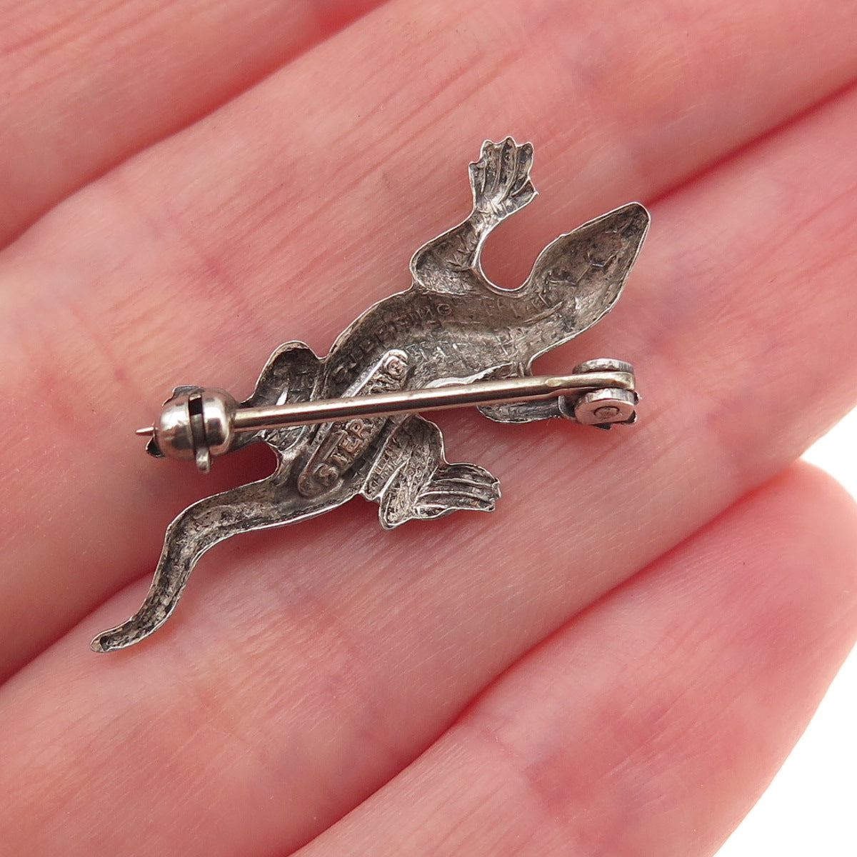 925 Sterling Silver Antique Art Deco Lizard Oxidized Pin Brooch