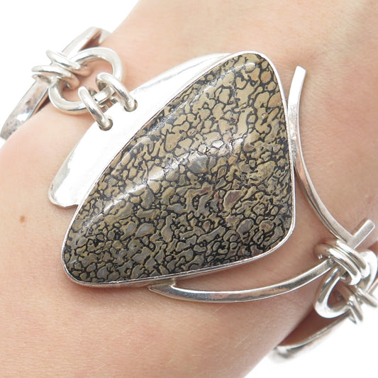 LAPIDARIO BARRERA 950 Silver Vintage Real Jasper Modernist Bracelet 7-8.25"