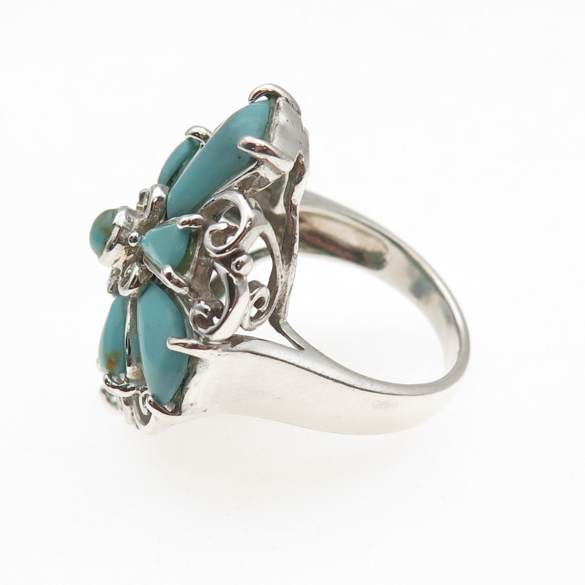 CFJ Collins Fine Jewelry 925 Sterling Silver Vintage Real Turquoise Ring Size 7