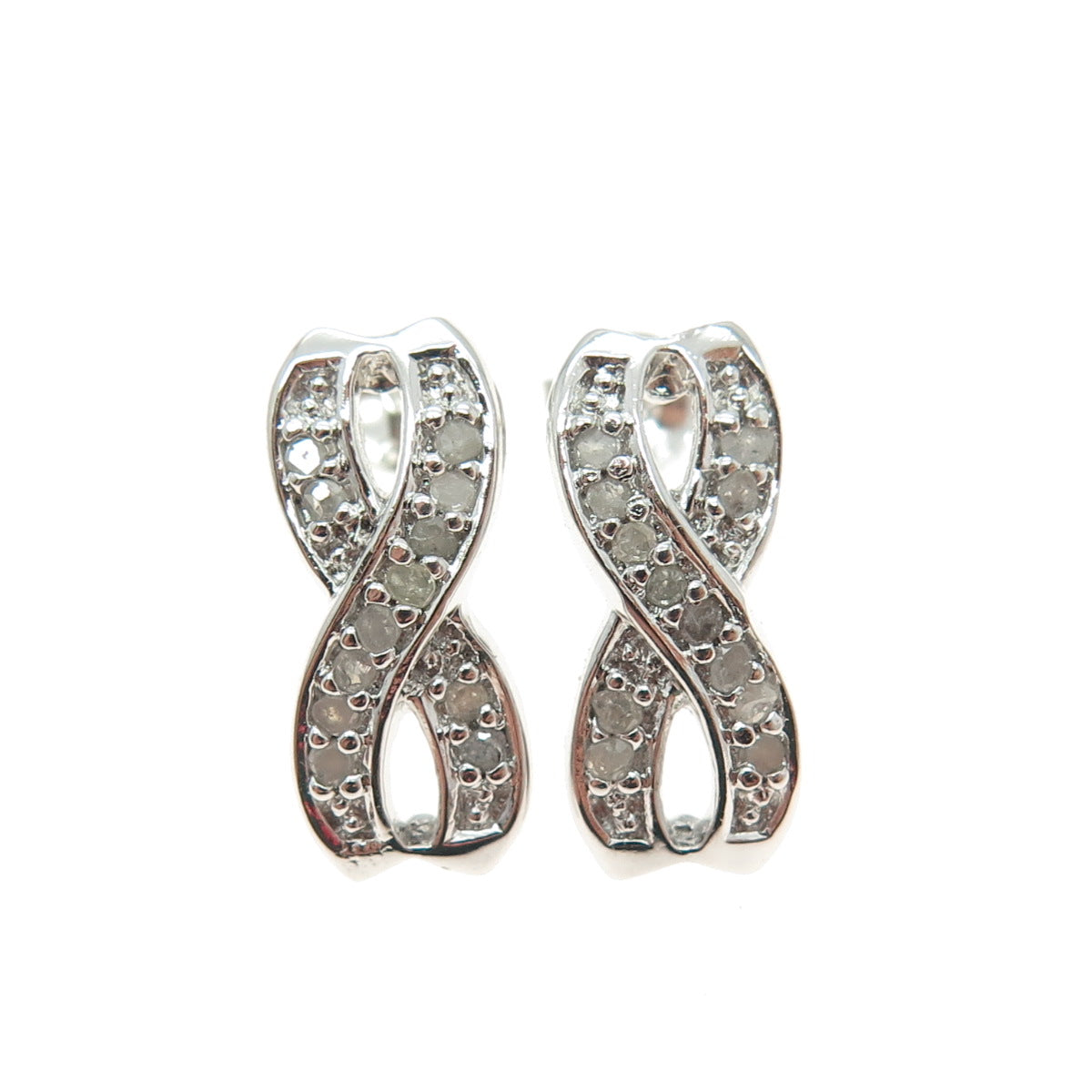 DBJ DEE BERKLE 925 Sterling Silver Real Round-Cut Diamond Infinity Earrings