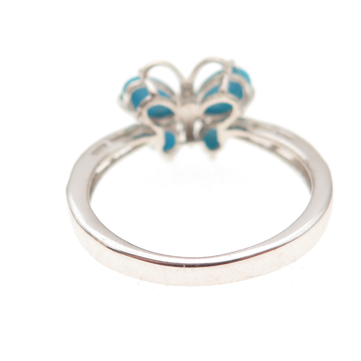 Chuck Clemency 925 Sterling Real Turquoise White Topaz Butterfly Ring Size 8.25