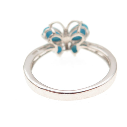 Chuck Clemency 925 Sterling Real Turquoise White Topaz Butterfly Ring Size 8.25