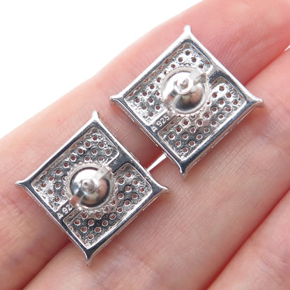 925 Sterling Silver Round-Cut C Z Sparkle Square Stud Earrings
