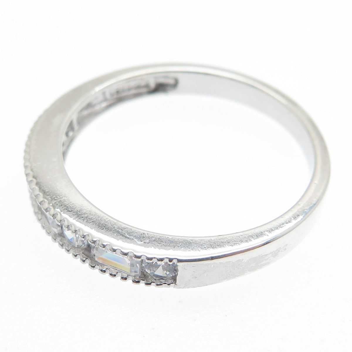 925 Sterling Silver Round & Emerald-Cut C Z Ring Size 9.25