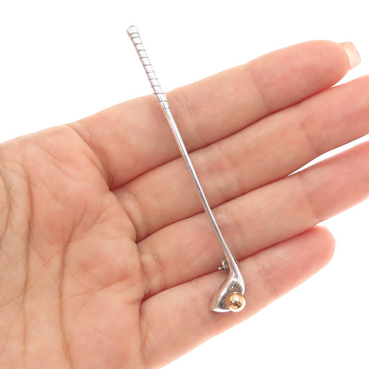 925 Sterling Silver 2-Tone Vintage Golf Club Pin Brooch