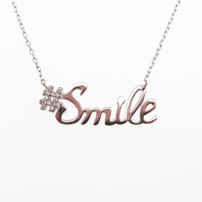 925 Sterling Silver Round-Cut C Z #Smile Cable Chain Necklace 16-18"