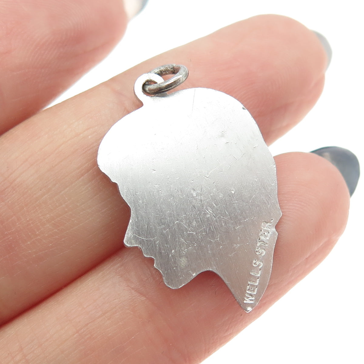 WELLS 925 Sterling Silver Vintage Girl Face Profile Pendant