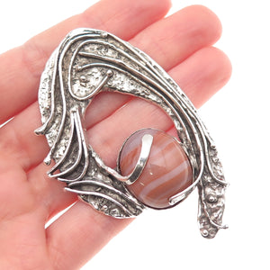 925 Sterling Silver Vintage Real Agate Modernist Oxidized Slide Pendant
