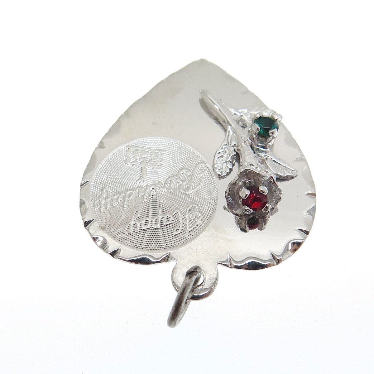 TOWN & COUNTRY Sterling Silver Vintage Rhinestone Happy Birthday Heart Pendant