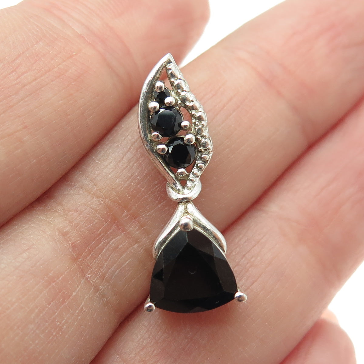 CHUCK CLEMENCY 925 Sterling Silver Vintage Real Black Spinel Gemstone Pendant