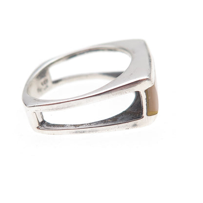 925 Sterling Silver Vintage Real MOP Modernist Oxidized Ring Size 7