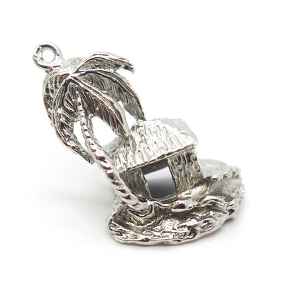 925 Sterling Silver Vintage Palm Tree & Hut Pendant