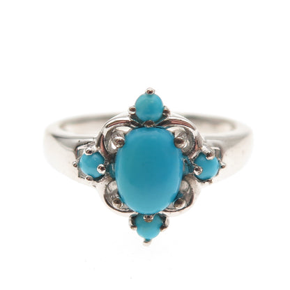 925 Sterling Silver Real Sleeping Beauty Turquoise Floral Ring Size 8