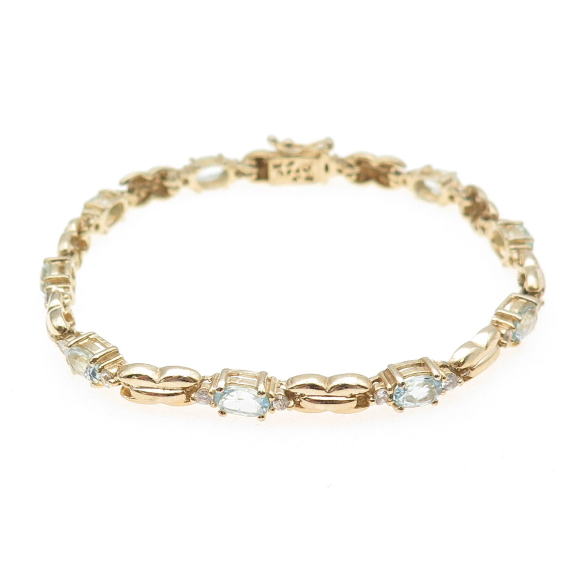 HAN 925 Sterling Silver Gold Plated Real Blue Topaz & C Z Bracelet 7"