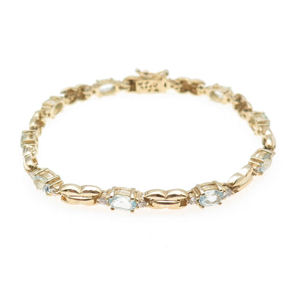 HAN 925 Sterling Silver Gold Plated Real Blue Topaz & C Z Bracelet 7"