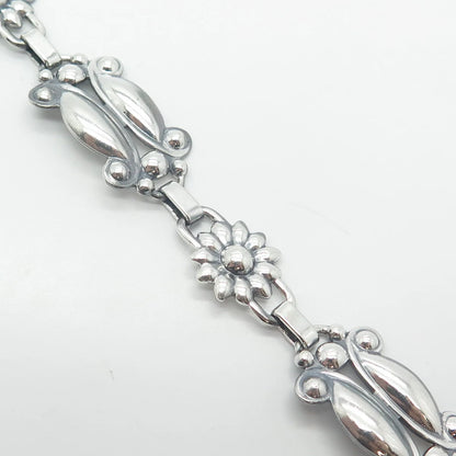 925 Sterling Silver Vintage Floral Link Bracelet 7.5"