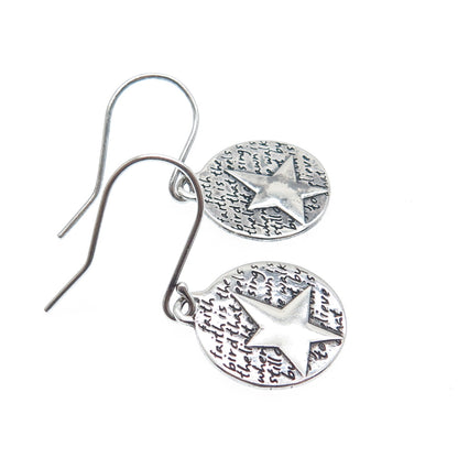 KEVIN & ANNA 950 Silver Vintage Faith Star Dangle Earrings