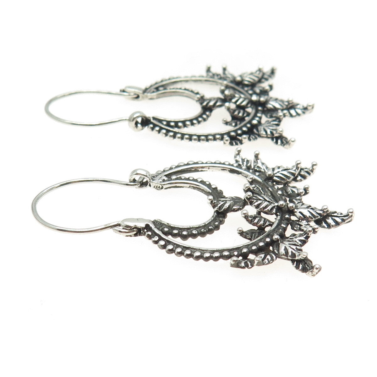 925 Sterling Silver Vintage Leaf Ethnic Oxidized Earrings