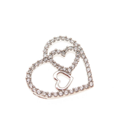 925 Sterling Silver Round-Cut C Z Family Heart Mini Slide Charm Pendant
