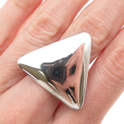 925 Sterling Silver Vintage Modernist Triangle Oxidized Ring Size 7.25