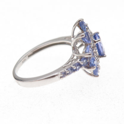 Chuck Clemency 925 Sterling Silver Real Tanzanite & White Topaz Ring Size 8.25