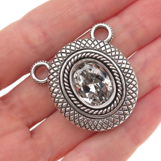 925 Sterling Silver Vintage Oval-Cut C Z Oxidized Centerpiece Slide Pendant