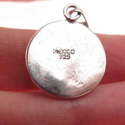 925 Sterling Silver Vintage Mexico Real Turquoise Modernist Charm Pendant
