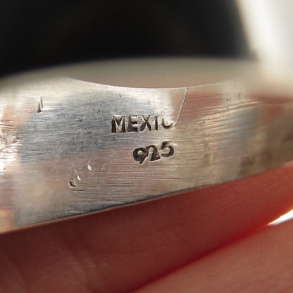 925 Sterling Silver Vintage Mexico Real Black Onyx Modernist Ring Size 12