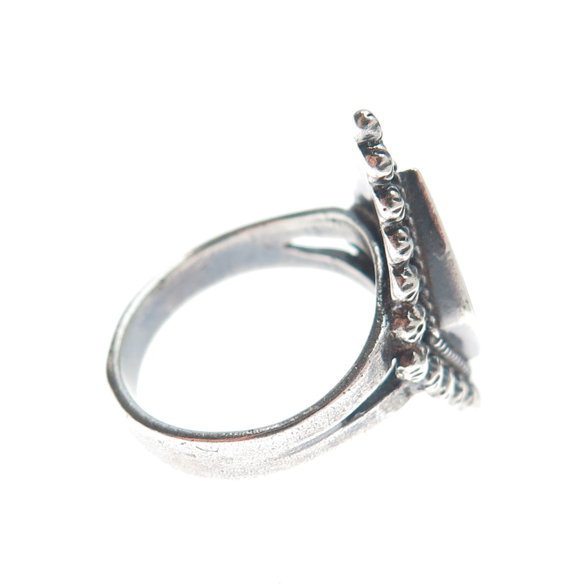 925 Sterling Silver Vintage Real Black Onyx Cannetille Oxidized Ring Size 6.25