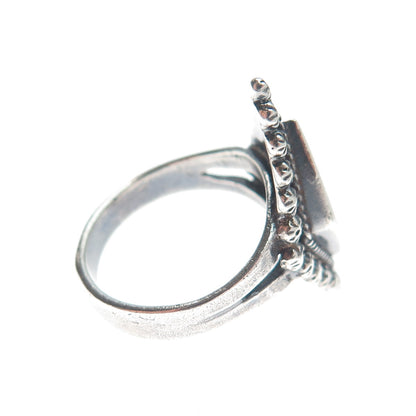 925 Sterling Silver Vintage Real Black Onyx Cannetille Oxidized Ring Size 6.25