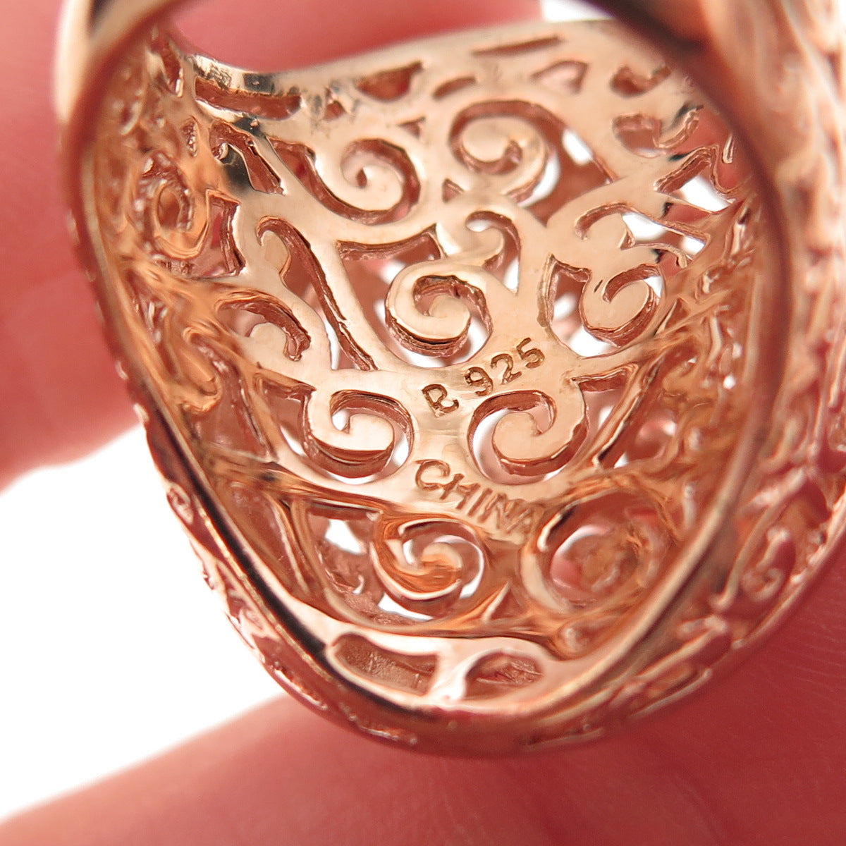 Ross Simons Sterling Silver Rose Gold Plated Real Diamond Swirl Ring Size 6.25