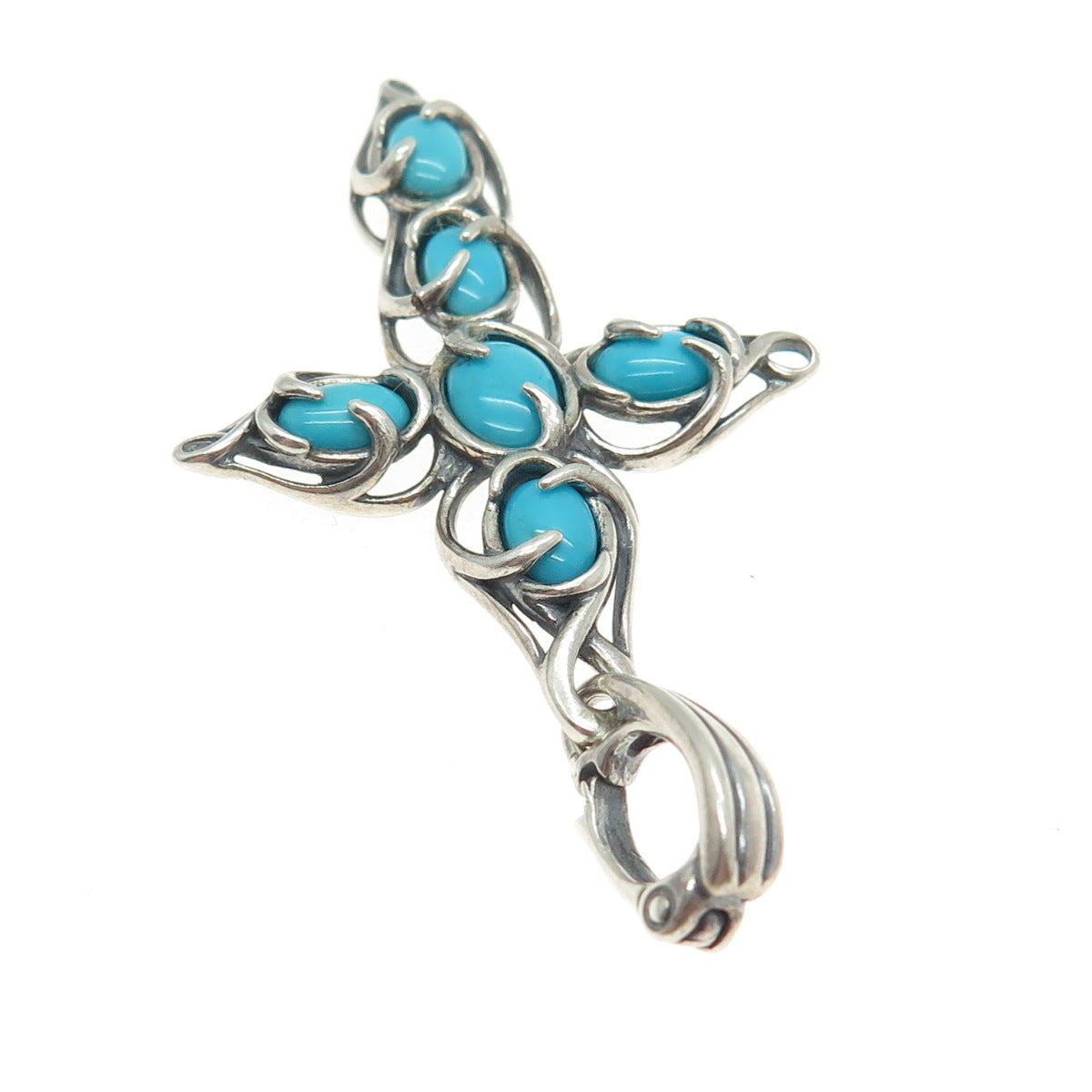 CAROLYN POLLACK 925 Sterling Vintage Sleeping Beauty Turquoise Cross Pendant