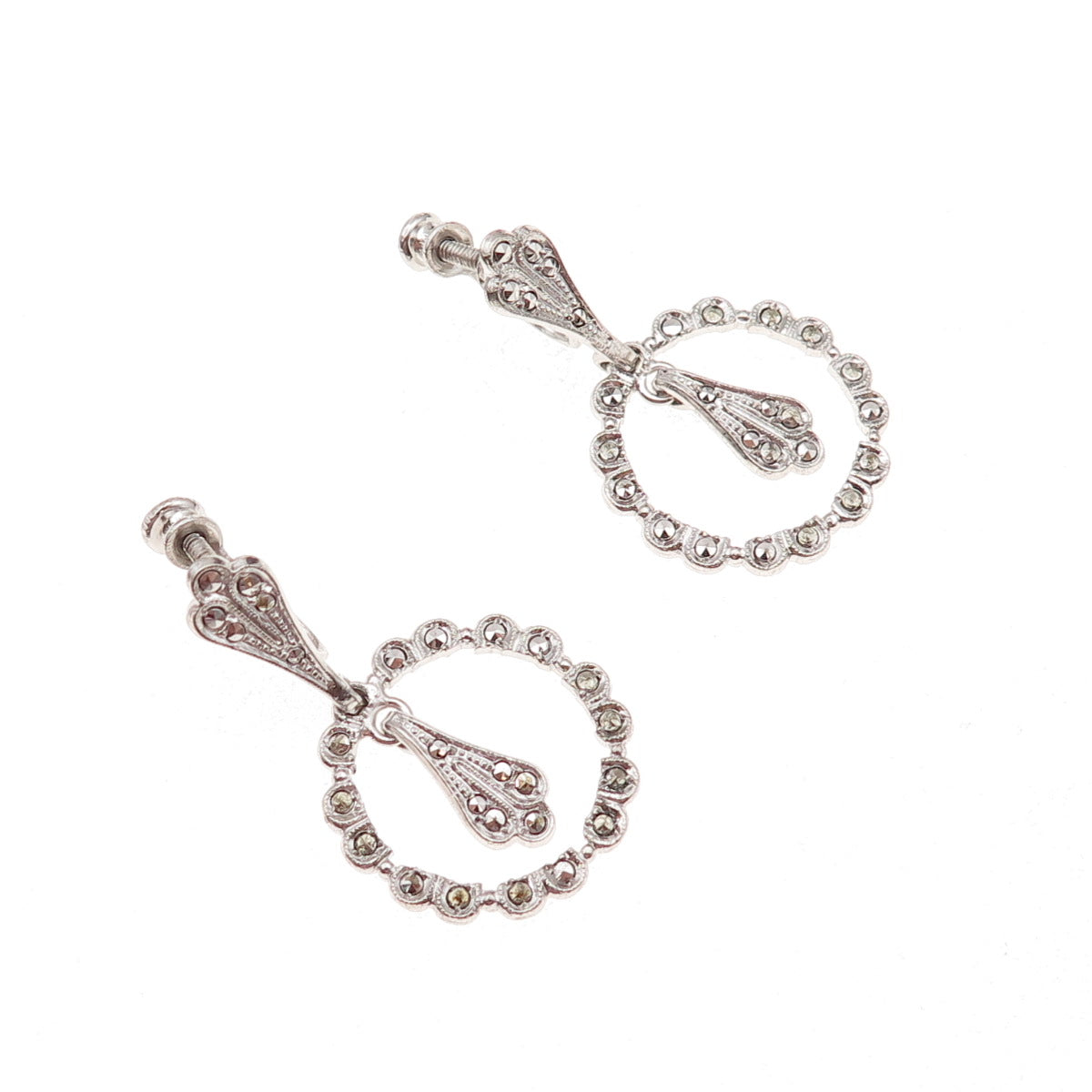 925 Sterling Silver Antique Art Deco Real Marcasite Dangle Earrings