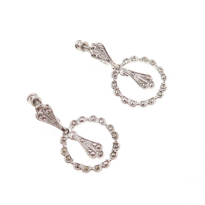 925 Sterling Silver Antique Art Deco Real Marcasite Dangle Earrings