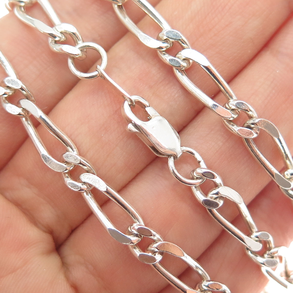 925 Sterling Silver Vintage Mexico Figaro Chain Necklace 28"