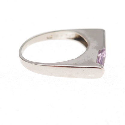 925 Sterling Silver Vintage Real Emerald-Cut Amethyst Modernist Ring Size 6.75
