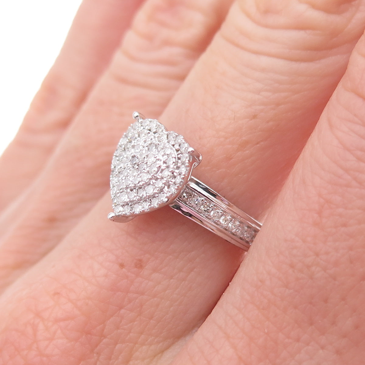 925 Sterling Silver Real Round-Cut Diamond Heart Ring Size 7
