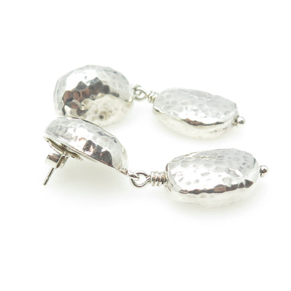 ISABEL WOLFE 925 Sterling Silver Vintage Modernist Hammered Drop Bean Earrings