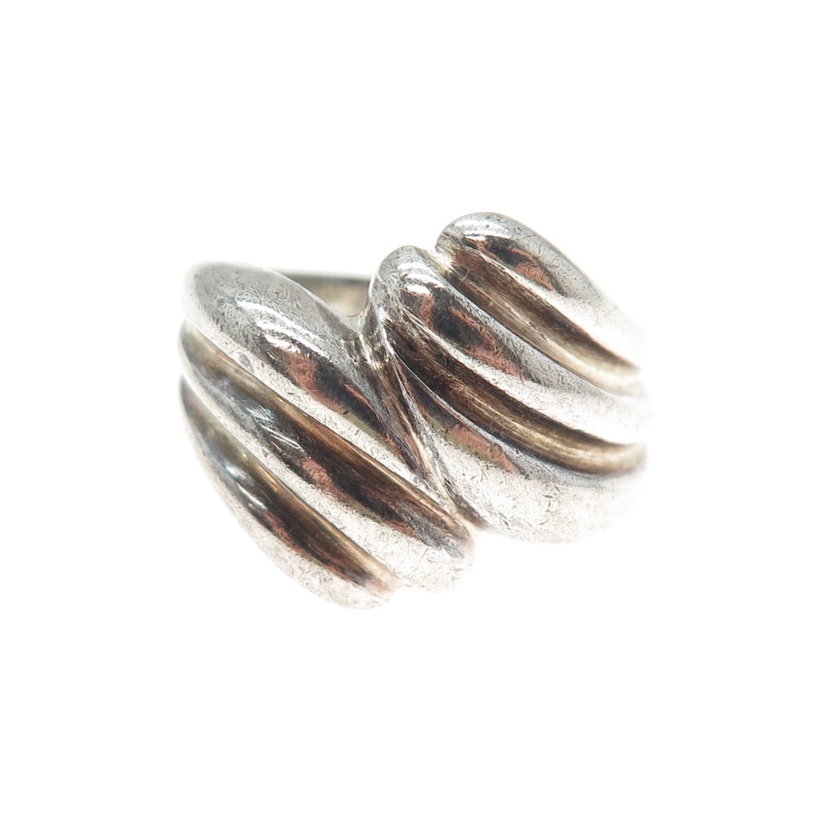 925 Sterling Silver Vintage Modernist Wing Bypass Oxidized Ring Size 6.25