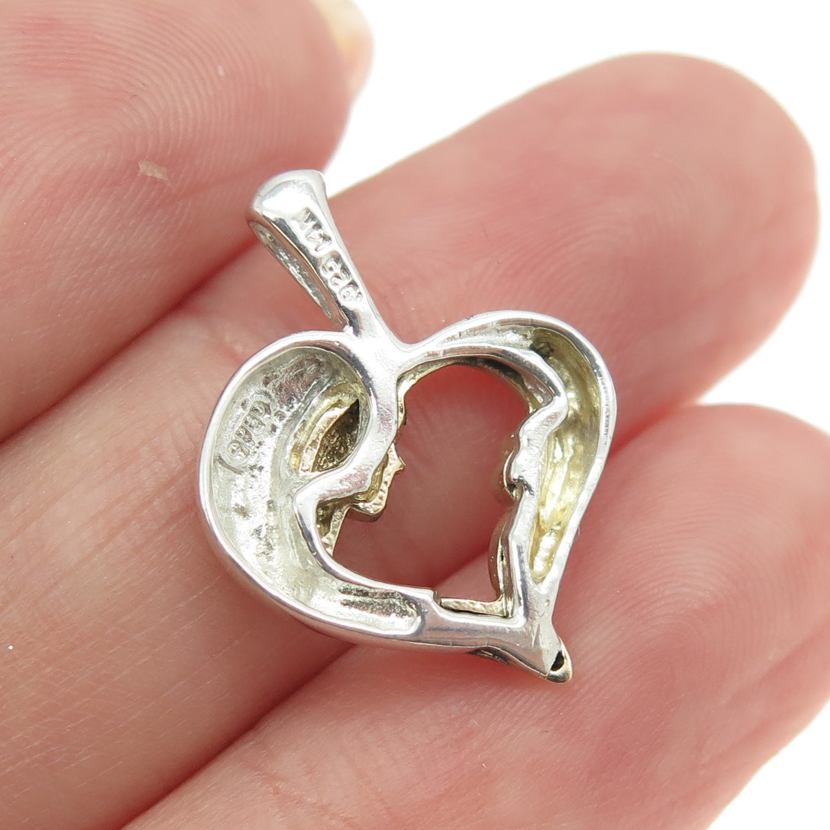 PETER BRAMS DESIGNS 925 Sterling Silver 14K Gold Vintage Mom Child Heart Pendant