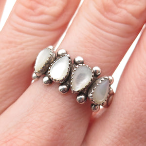 Wheeler Mfg Old Pawn Sterling Silver Vintage MOP Teardrop Tribal Ring Size 9.5