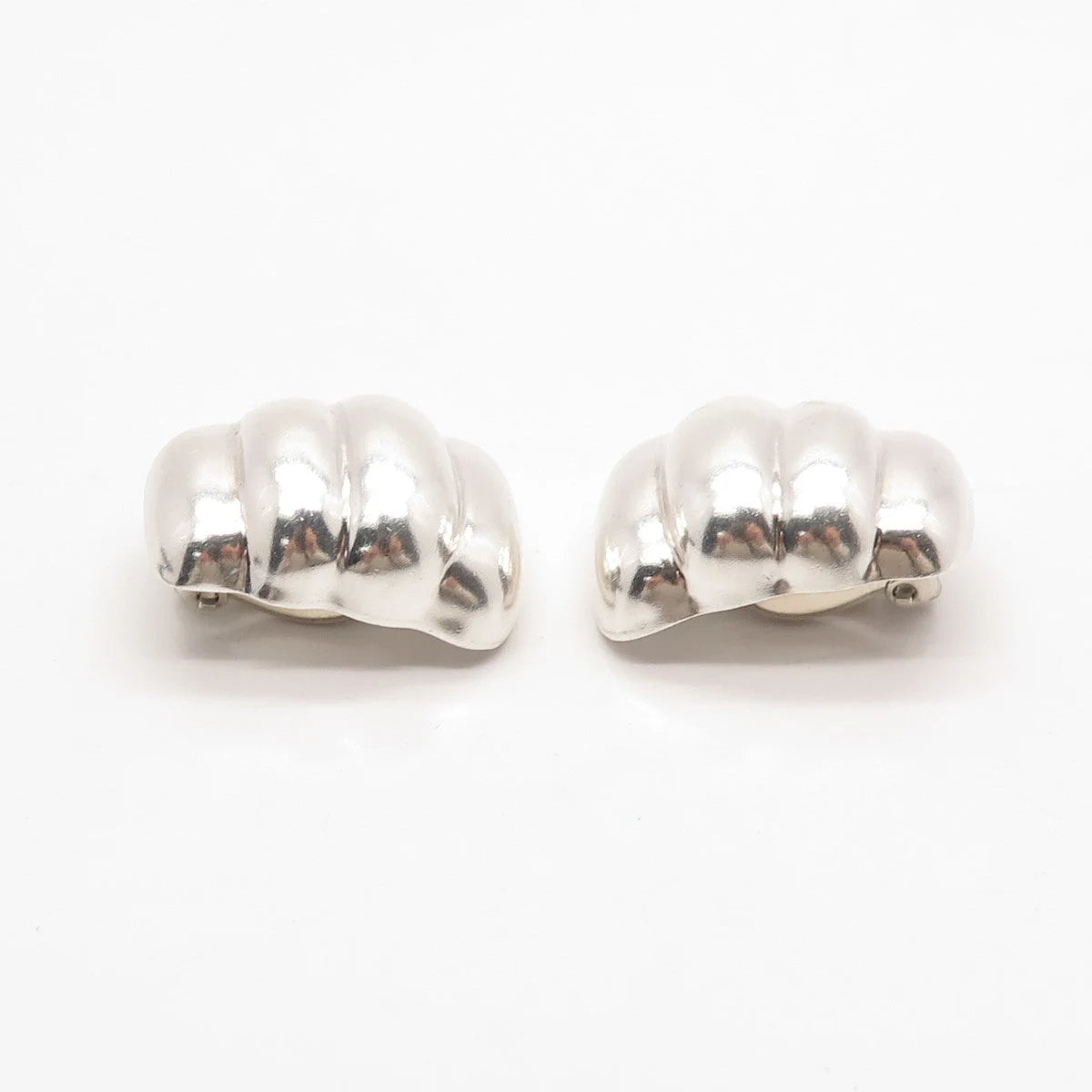 925 Sterling Silver Vintage Mexico Ribbed Clip On Earrings