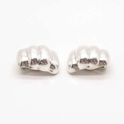 925 Sterling Silver Vintage Mexico Ribbed Clip On Earrings