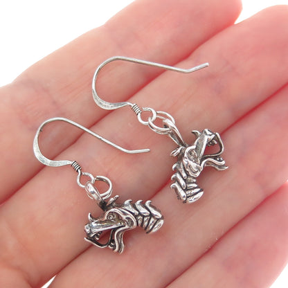 925 Sterling Silver Vintage Dragon Oxidized Dangle Earrings