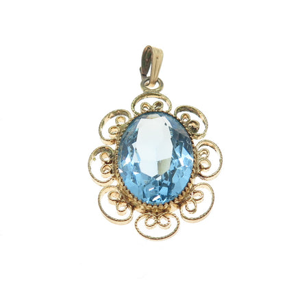 1/20 12K Gold Filled Antique Blue Oval-Cut Shaped C Z Ornate Pendant