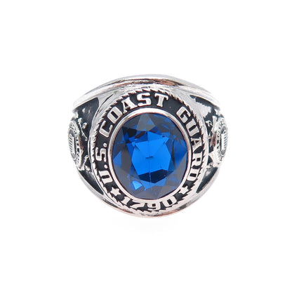 CREST CRAFT Sterling Vintage Lab-Created Sapphire US Coast Guard Ring Size 9.75